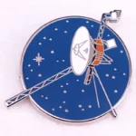 Modern satellite-themed wall clock featuring a blue background with star patterns, a satellite illustration, and a sleek design, perfect for science enthusiasts and space lovers.
