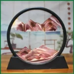 Sand Art Mountain Landscape in a Circular Frame.