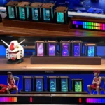 Colorful holographic number display with LED lighting, perfect for science decor and educational toys. Features glowing numbers in various colors on a wooden base.