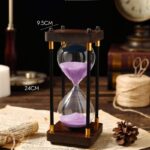 Elegant hourglass timer with purple sand, measuring 24cm in height and 9.5cm in width, ideal for science experiments, educational activities, and stylish home decor.