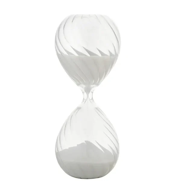 Transparent hourglass sand timer with a modern design, ideal for science experiments, educational activities, and decorative purposes.