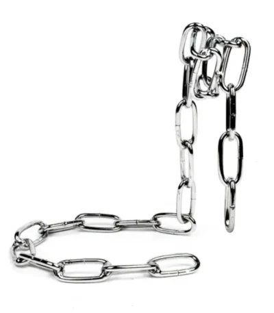 Silver chain necklace and bracelet with elongated oval links, stylish and modern jewelry accessories.