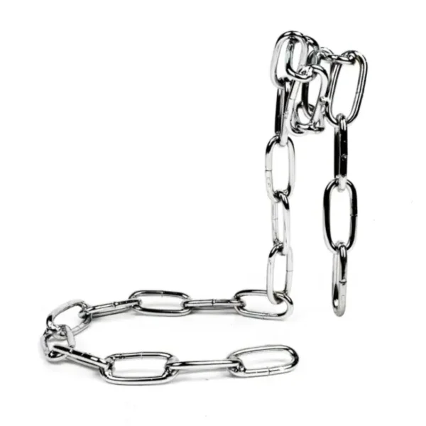 Silver chain necklace and bracelet with elongated oval links, stylish and modern jewelry accessories.