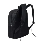 Black school and travel backpack with multiple compartments and adjustable straps, ideal for students and travelers.