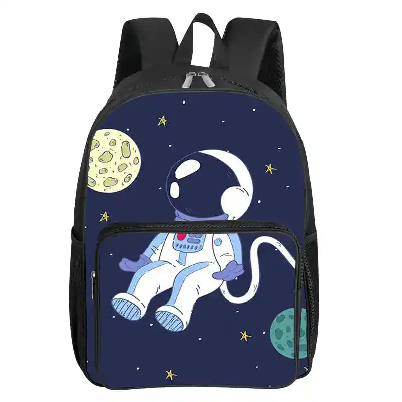 Space Explorer Backpack for Kids Colorful kids' backpack featuring an astronaut floating in space with planets and stars, perfect for young science enthusiasts and space lovers.