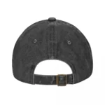 Adjustable baseball cap in dark gray with a metal buckle strap at the back, made from durable fabric. Perfect for casual wear and outdoor activities.