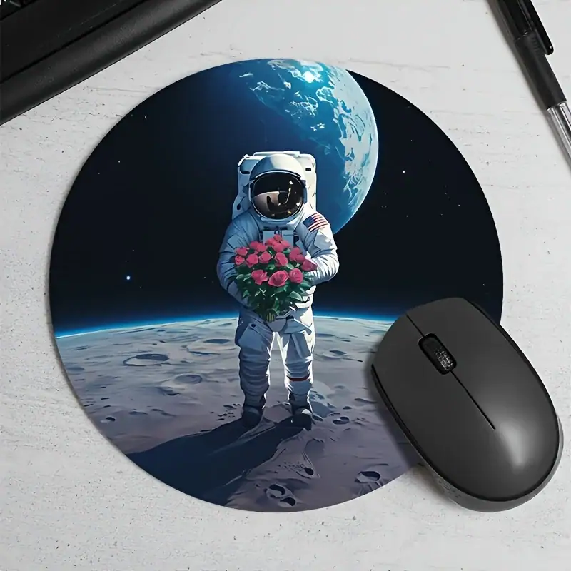Astronaut on the Moon with Earth in the background Astronaut holding a bouquet of pink flowers on the Moon with Earth visible in the background, showcasing space exploration and love.