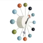 Stylish atomic model wall clock with colorful spheres representing electrons, perfect for science enthusiasts and educational decor.
