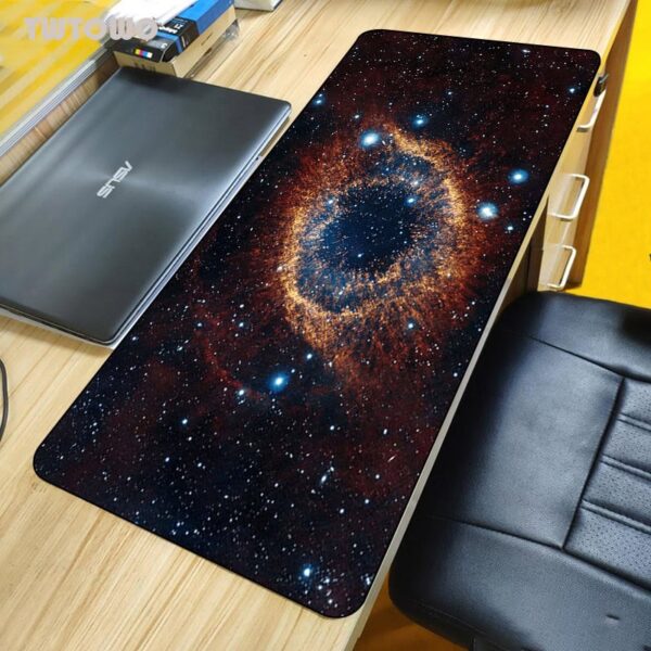Space-themed desk mat featuring a detailed image of a galaxy nebula, perfect for science enthusiasts and space lovers.