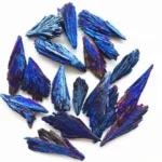 Bright blue mineral crystal shards for educational and decorative purposes.