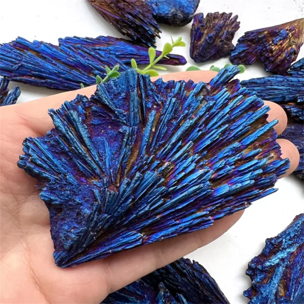 Close-up of a striking blue malachite mineral specimen with layered, fibrous textures and iridescent hues, perfect for science decor or educational displays.