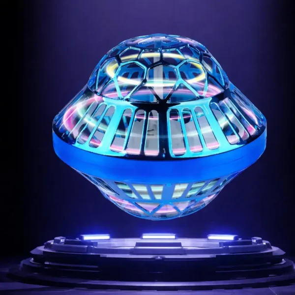 Futuristic UFO-shaped LED light with vibrant neon colors, perfect for science-themed decor and educational toys.