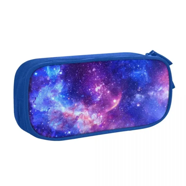 Bright galaxy-themed pencil case with vibrant nebula and star patterns, perfect for students and science enthusiasts.