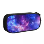 Colorful galaxy-themed pencil case with vibrant nebula and star patterns, perfect for students and science enthusiasts.