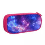 Bright pink galaxy-themed pencil case with a vibrant space print featuring stars and nebulae. Perfect for students and space enthusiasts to organize pens, pencils, and small stationery items.