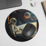 Astronaut and planet space mouse pad featuring a cosmic scene with an astronaut floating near a planet, perfect for science enthusiasts and space lovers.