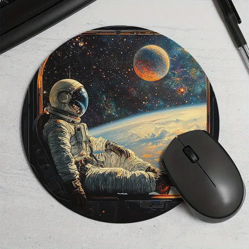 Space Explorer Astronaut Mouse Pad Astronaut in space mouse pad with Earth and stars background, perfect for science and space enthusiasts.