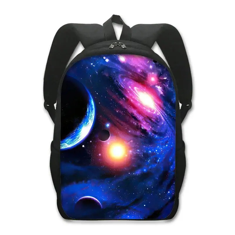 Cosmic Space Galaxy Backpack Colorful galaxy-themed backpack featuring planets and stars, perfect for students and space enthusiasts. Durable design with adjustable straps and spacious compartments.