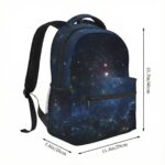 Bright galaxy-themed backpack with space print, perfect for students and science enthusiasts. Features adjustable straps, spacious main compartment, and durable design.