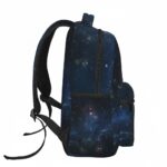 Galaxy space-themed backpack featuring a starry night sky design, perfect for students and space enthusiasts. Durable, lightweight, with multiple compartments for school essentials.