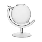 A clear glass globe with a metal stand, designed for educational purposes and decorative display in science classrooms or home labs.