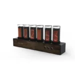 Vintage Nixie tube clock showing the time 10:45:53 with glowing orange digits.