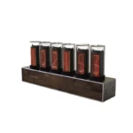 Retro Nixie Tube Clock with Wooden Base, Modern Digital Display.