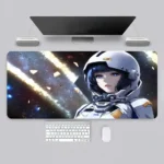 Space-themed sci-fi desk mat with a female astronaut illustration.