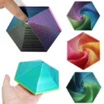 Brightly colored geometric spiral puzzle toy with interlocking pieces for educational use and modern decor.
