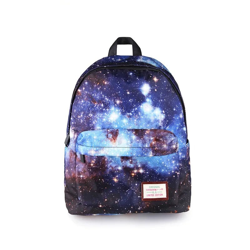 Galaxy Backpack with Space Print Stylish galaxy-themed backpack featuring a vibrant space print, perfect for students and science enthusiasts. Durable, lightweight, and ideal for school or travel.