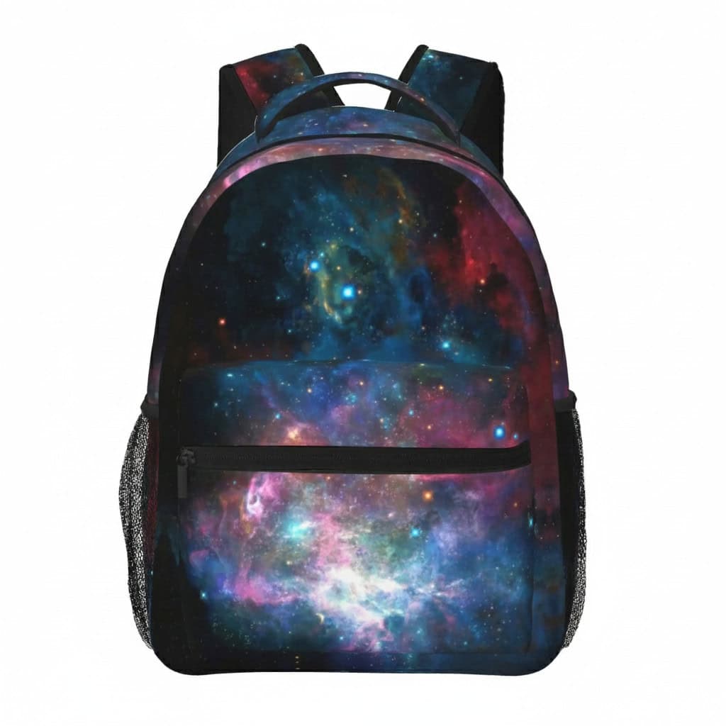 Galaxy Space Backpack for Kids and Teens Colorful galaxy-themed backpack featuring a vibrant cosmic design, ideal for students and space enthusiasts. Durable, lightweight, with multiple compartments and side mesh pockets.