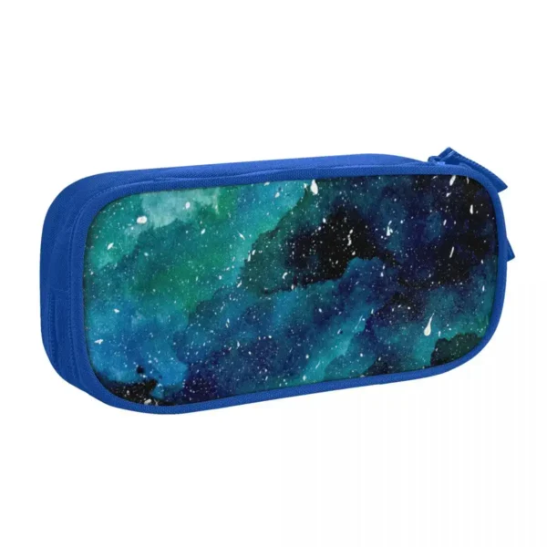 Galaxy pattern pencil case with space-themed design, perfect for students and science enthusiasts. Durable zipper closure and spacious interior for stationery and small science tools.