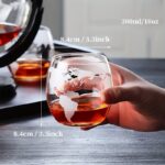 Hand holding a glass globe with world map design, measuring 8.4cm/3.3inch in diameter, perfect for educational decor and gifts.