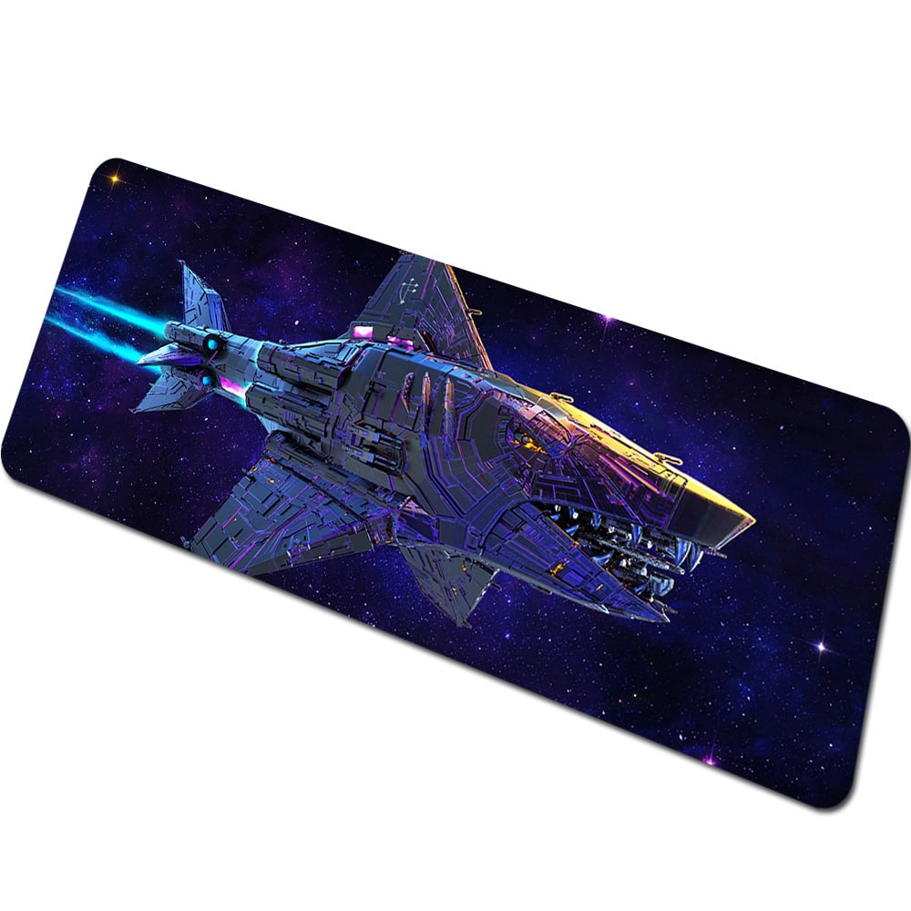 Starship Spacecraft Model Detailed model of a futuristic starship spacecraft flying through space with stars and nebulae in the background.