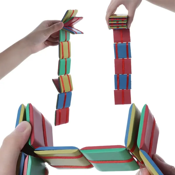 Colorful magnetic building blocks used by children to create various structures, promoting STEM learning and fine motor skills development.