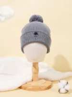 Warm Gray Pom-Pom Beanie Hat with Science Logo.