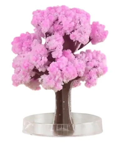 Miniature pink cloud tree model with a brown trunk and fluffy pink foliage, ideal for science decor and educational toy displays.
