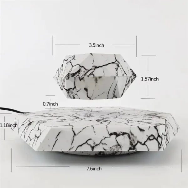 Modern marble geometric decor pieces with measurements, perfect for science-themed interior design and educational displays.