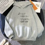 Hoodie with physics formulas print, perfect for science enthusiasts and students.