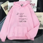 Pink hoodie featuring a scientific mathematical equation printed on the front, perfect for science enthusiasts and students who love educational fashion statements.