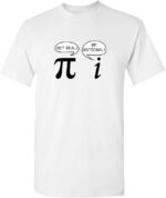 Pi and info icon T-shirt with motivational quotes about math and rational thinking.