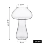 Clear mushroom-shaped glass container with dimensions 12.5cm height, 4.5cm top diameter, and 4cm base diameter, suitable for educational science demonstrations and experiments.