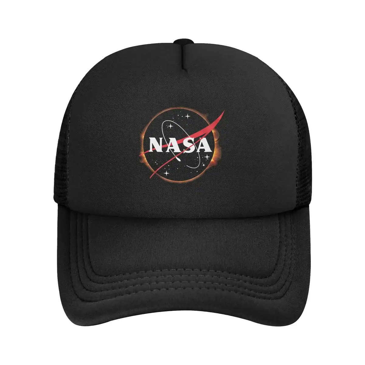 NASA Logo Cap Black baseball cap featuring the NASA logo with a red swoosh and starry background, perfect for space enthusiasts and science lovers.