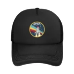 Black baseball cap featuring the NASA logo with a space shuttle illustration, perfect for space enthusiasts and science lovers.