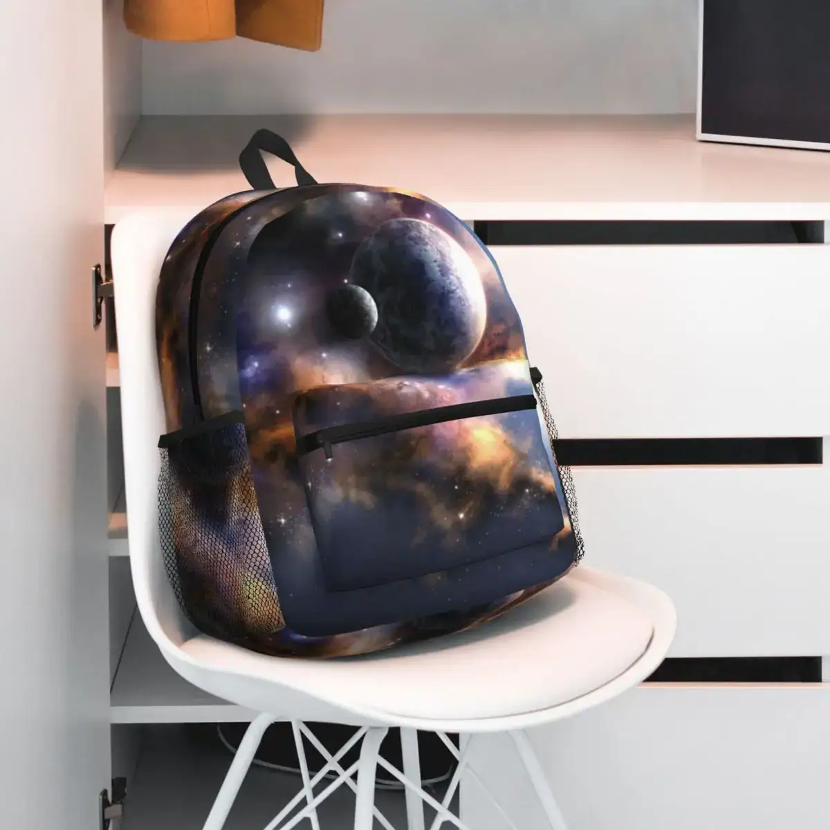 Cosmic Space Backpack for Kids Space-themed backpack featuring planets and galaxies, perfect for young science enthusiasts and students.