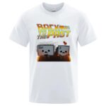 White T-shirt featuring cartoon-style computers with faces, labeled "Ctrl" and "Z," and the phrase "Back to the Past" in colorful, retro font.