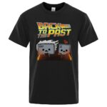 Black T-shirt featuring cartoon-style characters of a computer keyboard key with "Ctrl" and a sleeping "Z" key, inspired by "Back to the Past" theme, perfect for science and tech enthusiasts.