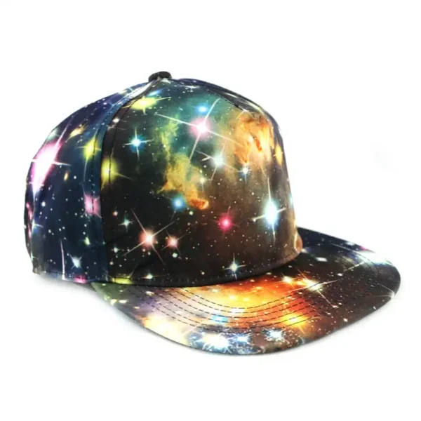 Stylish cap featuring a vibrant galaxy and star pattern, perfect for science enthusiasts and space lovers.