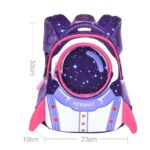 Colorful astronaut-themed children's backpack featuring a galaxy design, pink accents, and adjustable straps, perfect for school or travel.