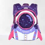 Colorful children's backpack featuring a galaxy and astronaut theme with space-inspired graphics, perfect for young science enthusiasts and school use.